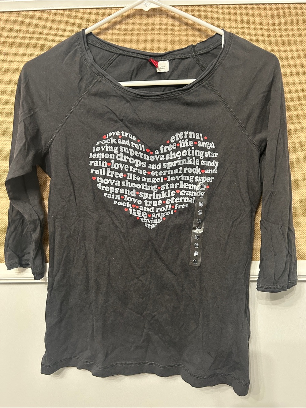 Divided Black Long-Sleeve Tee with Heart Word-Art